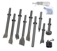 weyleity 10PCS Air Hammer Chisel Set 0.401" Shank | Pneumatic Air Hammer Chisel Bits with 1 Spring, Air Hammer Punch Chipping Bits Set for Concrete, Stone, Tile, Rust Removal