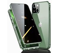 WEYNRBOX Case for iPhone 13 mini Privacy Screen Cover,Front & Back Magnetic Metal Bumper iPhone 13 mini Anti-Peep Case,Double-sided Tempered Glass/360 Full Body/Anti-Spy Phone Case for 13 mini,Green