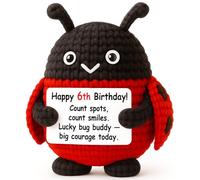 WEYON 6 Year Old Girl Birthday Gift Ideas - Mini Crochet Ladybug Plush with 6th Birthday Card, Handmade 4‘’, Lucky Bug, Kawaii Room Locker Decor, Cute Present