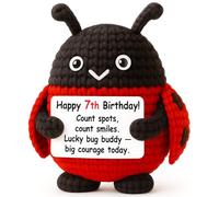 WEYON 7 Year Old Girl Birthday Gift Ideas - Mini Crochet Ladybug Plush with 7th Birthday Card, Handmade 4‘’, Lucky Bug, Kawaii Room Locker Decor, Cute Present