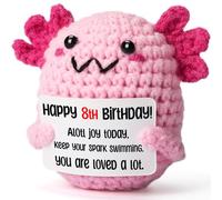 WEYON 8 Year Old Girl Birthday Gift Ideas - Mini Crochet Axolotl Plush with 8th Birthday Card Decoration, Kawaii Room Locker Decor, Trendy Tween Present
