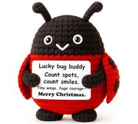 WEYON Best Friend Mini Crochet Ladybug Plush with Story Card, Handmade 4‘’, Lucky Bug, Stocking Stuffer, Kawaii Desk Decor, Sister Keepsake