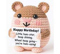 WEYON Birthday Gift for Girls 6-10 - Mini Crochet Hamster Plush with Positive Card, Handmade 8-10cm, Kawaii Room Locker Decor, Ham-Star Wheel Pun