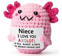 WEYON Niece Gifts from Aunt - Mini Crochet Axolotl Plush with Message Card, Birthday Christmas Valentines Day Graduation Back to School Gifts for Niece from Auntie