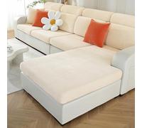 WEYOND Soft Chenille Chaise Lounge Cover, Stretch Non-Slip Sofa Cover for Left or Right-Facing Chaise Section, Universal Fit for L-Shaped or Sectional Sofa (1 Piece, Off White Yellow)