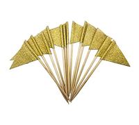 Weyoo 45 Pcs Triangle Gold Cupcake Toppers Party Cupcake Decorations for Birthday, Baby Shower, Wedding, Engagement, Graduation, Christmas Party