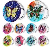 Weysat 10 Pcs Diamond Painting Compact Mirror DIY Portable Pocket Purse Mirror with Diamond Painting Cover Crafts Art Kits for Women