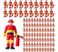 Weysat 100 Pcs Mini Fireman Figurines Small Firefighter Toys Fireman Action Figure Bulk for Collectors and Display Christmas Stocking Stuffers Party Favors Gifts Cake Toppers to Hide and Seek (Red)