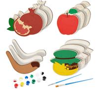 Weysat 12 Pcs Rosh Hashanah Wooden Cutouts, Unfinished DIY Wood Shapes for Jewish New Year Craft Painting, 4 Styles Apple Honey Bee Pomegranate Blank Wood Slices for Party