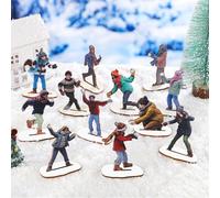 Weysat 12 Set Christmas Village Snowball Fight Christmas Collection Figurines Wooden Model for Snowball Fights Miniature People Figures for Desktop Snow Decoration Winter Themed Party