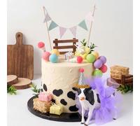 Weysat 19 Pcs Cow Cake Toppers Decorations Set Mini Birthday Hat Skirt Triangle Flag Banner Decor Balls and Ice Cream Cone Cake Topper for Cow Theme Birthday Gender Reveal Party Decorations