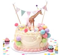 Weysat 19 Pcs Giraffe Cake Toppers Decorations Set Mini Birthday Hat Skirt Triangle Flag Banner Decor Balls and Ice Cream Cone Cake Topper for Giraffe Theme Birthday Gender Reveal Party Decorations