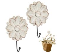 Weysat 2 Pcs Decorative Wood Flower Hooks for Hanging Farmhouse Boho Vintage Cute Coat Hooks Hanger for Home Kitchen Office Keys Bags Towel (Floral)