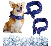Weysat 2 Pcs Independence Day Pet Cooling Bandana American Flag Square Dog Kerchief Cooling Neck Wraps Ice Scarf Puppy Collar Cat Pets Collar Fireworks Footprints(M)