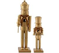Weysat 2 Pcs Neutral Christmas Nutcracker Figure Gold Wooden Nutcracker Figures with Velvet Bow Christmas Ornament for Xmas Festival Party Gift Shelves Table Desktop Fireplace Decor, 10inch, 15inch