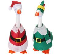 Weysat 2 Sets Christmas Mini Desk Goose Outfit 7 Inch Magnetic Silly Goose Statue Santa Claus Snowman Costume with Hats and Felt Clothing for Desk Duck Key Holder Decor (Santa Claus, Elf)
