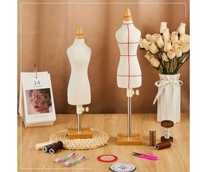 Weysat 2 Sets Doll Dress Form Mini Female 1/4 Size Tailor Dressmaker Dummy Mannequins Body Miniature Sewing Mannequin Dress Forms for Sewing with Red Patch Set