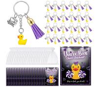 Weysat 24 Sets Cheer Gifts Duck Keychains with Pendants You've Been Cheer Ducked Tags Organza Bags for Cheerleader Team Party (Purple)
