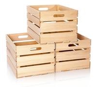 Weysat 3 Pack Large Wood Crates Box for Storage Decoration 16 x 12 x 9.5'' Wooden Milk Crates with Handles Decorative Nesting Box for Display Unfinished Rustic Decor DIY Office Home Retail Art Craft