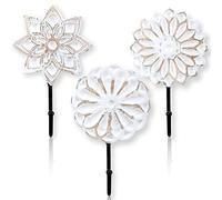 Weysat 3 Pcs Decorative Wood Farmhouse Flower Coat Hooks, Distressed Vintage Wall Hooks with Screws, White Decoration for Key Towel(Classic)