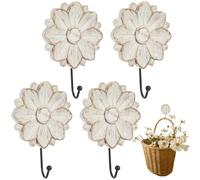 Weysat 4 Pcs Decorative Wood Flower Hooks for Hanging Farmhouse Boho Vintage Cute Coat Hooks Hanger for Home Kitchen Office Keys Bags Towel (Floral)