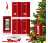 Weysat 4 Pcs Funny Emergency Gift Box for Christmas Break in Case of Emergency Box with Ribbon Create Self Defined Idea Jar Personalized Gag Gift for Christmas Birthday Holiday Desk Decor (Red)