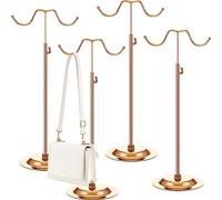 Weysat 4 Pcs Purse Holder Adjustable Handbag Display Stand Double Hook Metal Bag Hanger Hat Jewelry Display Rack for Closet, Tabletop, Table, Boutique, Store, Retail Use(Rose Gold)