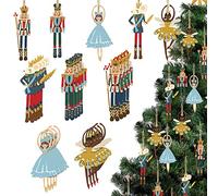 Weysat 40 Pcs Christmas Nutcracker Ballet Ornaments Wooden Nutcracker Hanging Decoration Holiday Nutcracker Ornaments Princess Ballet Mouse King Soldier Ornaments for Party Gifts Christmas Tree Decor