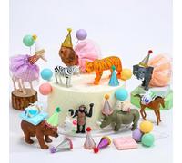 Weysat 41 Pcs Forest Animals Birthday Party Decorations Mini Birthday Hat with Pom Poms Wildlife Animals Figure Model Cake Toppers with Mini Skirt Hat Gift Boxes(Forest)