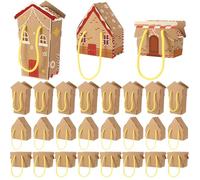 Weysat 50 Pcs Christmas Gingerbread House Kit DIY Build Christmas Gingerbread House Boxes with Ropes Xmas Gift Boxes for DIY Crafts Xmas Party Supplies Decor(Brown)