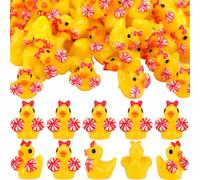 Weysat 60 Pcs Mini Cheer Resin Ducks Cheer Team Gifts Bulk Tiny Blue Pompom Bow Ducks Miniature Figurine Decoration Tabletop Shelf Centerpieces for Cheerleader Team Inspirational Gifts