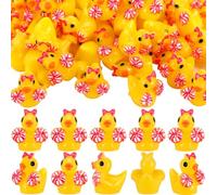 Weysat 60 Pcs Mini Cheer Resin Ducks Cheer Team Gifts Bulk Tiny Blue Pompom Bow Ducks Miniature Figurine Decoration Tabletop Shelf Centerpieces for Cheerleader Team Inspirational Gifts