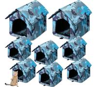 Weysat 8 Pieces Waterproof Stray Cats Shelter Warm Outdoor Cat House Foldable Pet Bed with Tent Stakes Winter Weatherproof Feral Cat Cave for Outside Stray Dog Kennel Wild Animal(Blue Camouflage)