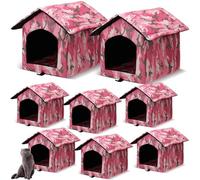 Weysat 8 Pieces Waterproof Stray Cats Shelter Warm Outdoor Cat House Foldable Pet Bed with Tent Stakes Winter Weatherproof Feral Cat Cave for Outside Stray Dog Kennel Wild Animal (Red Camouflage)