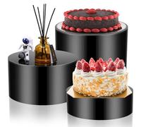 Weysat Acrylic Risers for Display Round Cake Dessert Stand, Food Risers Cylinder Nesting with Hollow Bottom for Wedding Parties Brunch Jewelry Show, 3 Sizes, 6" x 2", 7" x 4", 8" x 6"(Black,3 Pcs)