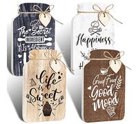 Weysat Decorative Signage 4 Pieces Kitchen Wall Decor Mason Jar Set, Wooden Farmhouse Wall Decor, Rustic Kitchen Decor, Kitchen Signs Wall Decorations, 5 x 8 x 0.6 Inches