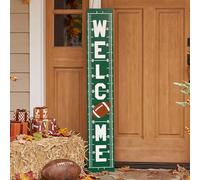 Weysat Fall Football Welcome Sign 47.2 Inch Rustic Green Rectangular Wooden Porch Decor, Hanging Standing Front Door Plaque for Indoor Outdoor Home Yard Garden Game Day Decor