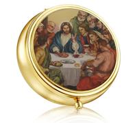 Weysat Pyx for Communion Host Catholic Polished Gold Brass Latin Cross Pyx/keepsake Box for Holy Communion Priests Deacons Eucharist Holy Gift,1.97 Inch (the Last Supper Painting)