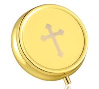 Weysat Pyx for Communion Host Catholic Polished Gold Brass Latin Cross Pyx/keepsake Box for Holy Communion Priests Deacons Eucharist Holy Gift,1.97 Inch(Classic)