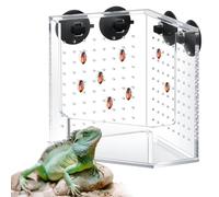 Weysat Reptile Corner Hunting Bowl, Transparent Acrylic Reptile Feeder Box with 4 Suction Cups, Tank and Aquarium Accessories for Lizard Bearded Dragon Chameleon Gecko Frog, 3.9 x 3.9 x 6.1 Inches