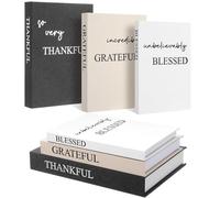 Weysat Set of 3 Thankful Grateful Blessed Decorative Books for Home Decor Linen Faux Books Stacked Neutral Modern Aesthetic Fake Storage Boxes for Coffee Table, Bookshelf or Mantle Display