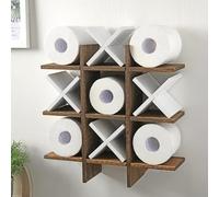 Weysat Tic Tac Toe Toilet Paper Holder Stand Bathroom Wall Decor Rustic Wooden Hanging Storage Freestanding Wall Mounted Shelves Decor for Toilet Tissue Farmhouse