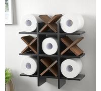 Weysat Tic Tac Toe Toilet Paper Holder Stand Bathroom Wall Decor Rustic Wooden Hanging Storage Freestanding Wall Mounted Shelves Decor for Toilet Tissue Farmhouse
