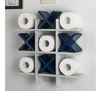 Weysat Tic Tac Toe Toilet Paper Holder Stand Bathroom Wall Decor Rustic Wooden Hanging Storage Freestanding Wall Mounted Shelves Decor for Toilet Tissue Farmhouse