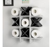 Weysat Tic Tac Toe Toilet Paper Holder Stand Bathroom Wall Decor Rustic Wooden Hanging Storage Freestanding Wall Mounted Shelves Decor for Toilet Tissue Farmhouse