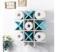 Weysat Tic Tac Toe Toilet Paper Holder Stand Bathroom Wall Decor Rustic Wooden Hanging Storage Freestanding Wall Mounted Shelves Decor for Toilet Tissue Farmhouse