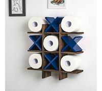 Weysat Tic Tac Toe Toilet Paper Holder Stand Bathroom Wall Decor Rustic Wooden Hanging Storage Freestanding Wall Mounted Shelves Decor for Toilet Tissue Farmhouse