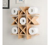 Weysat Tic Tac Toe Toilet Paper Holder Stand Bathroom Wall Decor Rustic Wooden Hanging Storage Freestanding Wall Mounted Shelves Decor for Toilet Tissue Farmhouse