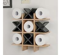 Weysat Tic Tac Toe Toilet Paper Holder Stand Bathroom Wall Decor Rustic Wooden Hanging Storage Freestanding Wall Mounted Shelves Decor for Toilet Tissue Farmhouse