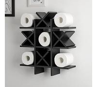 Weysat Tic Tac Toe Toilet Paper Holder Stand Bathroom Wall Decor Rustic Wooden Hanging Storage Freestanding Wall Mounted Shelves Decor for Toilet Tissue Farmhouse